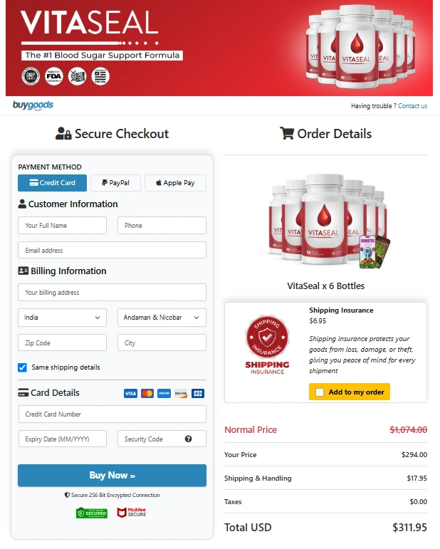 VitaSeal Order Page